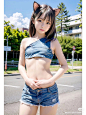 AI少女 AI生成美女 牛仔短裤内衣 牛仔背心