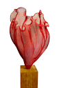 Eric Boyer, Red Flower, 2016, red powder coated steel wire mesh, cherry plywood base, 30"h x 20"w & 10" base