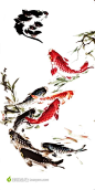 水墨锦鲤PSD源文件设计下载，现在加入素材公社即可参与传素材送现金活动