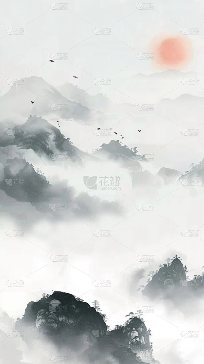 中国风通用墨色古风山水背景场景图片素材素材-花瓣网