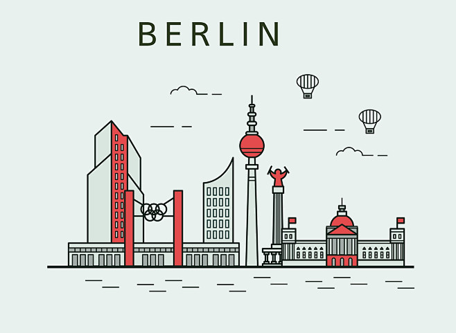 德国柏林手绘建筑现代建筑建筑插图插画设计aitid024t003995