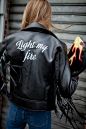 Embroidered leather jacket with fringe