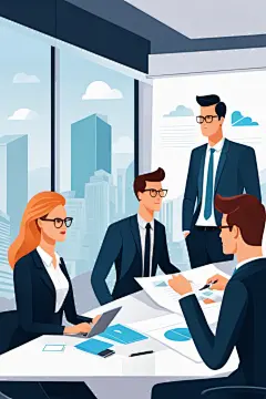 商务风格扁平风商务办公场景插画