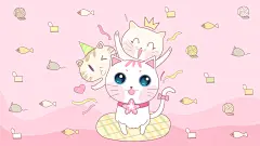 粉红兔子小猫插画