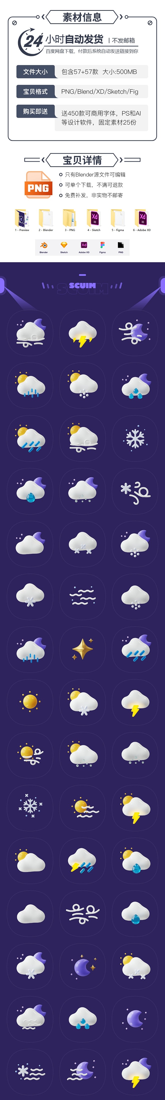 天气icon图标拟物白云朵3D立体时尚模...