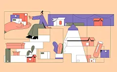 很适合临摹的描边插画 : 每个形状都概括得很到位，很有特色，非常值得学习，只是几个简单的几何图形加色块就表达出人物的动感，看完之后你会发现插画原来也可以如此简约，目前这种有规则的插画很适合用来做插画组件化，也是现在的流行趋势之一。