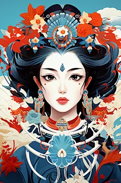AI数字艺术国潮京剧戏曲女孩插画-众图网