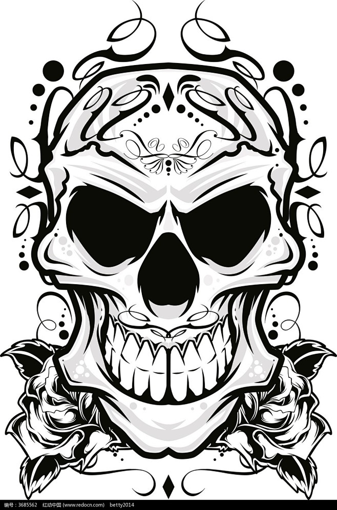 黑白花纹骷髅头线描画