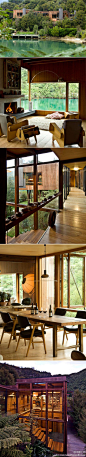 建筑师Pete Bossley在新西兰Marlborough Sounds用木头建造的一所水边别墅