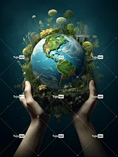世界地球日海报设计，单手握住地球，插图，创意，森林，树木