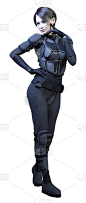 3D插画科幻女战士在白色