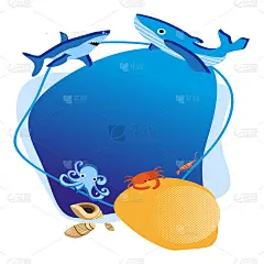 为网页设计或打印在白色背景上的海洋生物模板