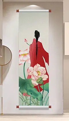 古风简约插画烟雨江南侍女意境新中式装饰画