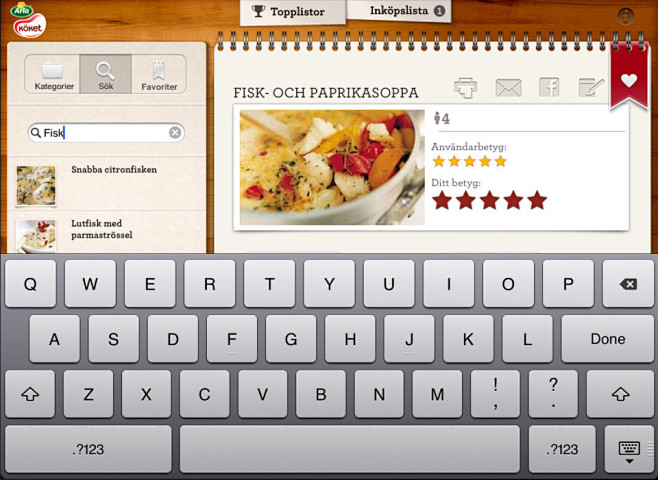Arla Koket阿拉厨房iPad界面...