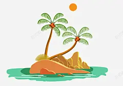 手绘夏日海边椰子树场景高清素材 场景 夏日海边 手绘 椰子树 元素 免抠png 设计图片 免费下载