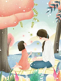 卡通母子拥抱母亲节创意简约插画 (12)