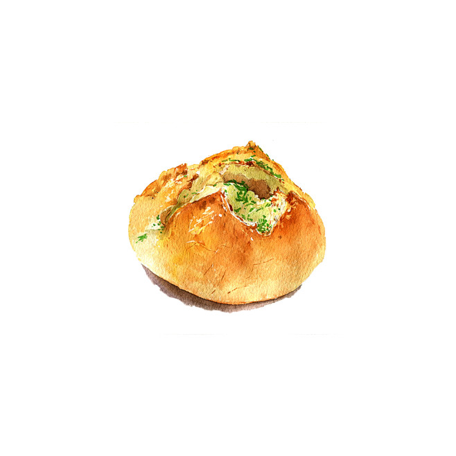 蔥 香麵包 #水彩# #食物# #手绘#...