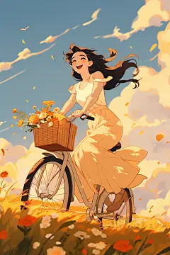 旅途中的风景花草风光插画