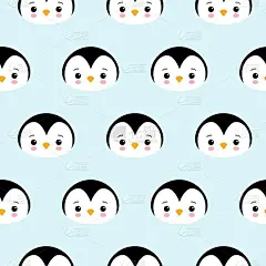 Seamless Pattern of Cute Cartoon Penguin Design on