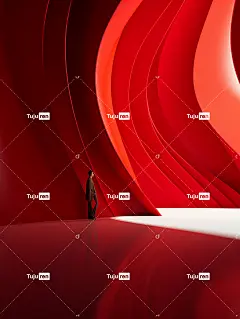 抽象的红色背景，曲线虚幻引擎5的风格，极简主义舞台设计海报