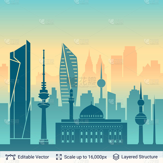 名声,科威特,都市风景,亚洲,房屋,城镇,摩天大楼,图像,矢量,拜访