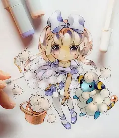 插画师Saeforyou马克笔手绘可爱小美女作品欣赏