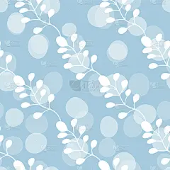 花卉无缝与手绘彩色叶子。可爱的秋天背景。热带蓝色的分支。现代植物成分。为壁纸，卡片，织物，纺织品的时