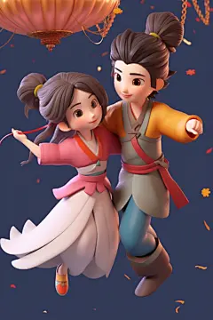 Q版牛郎织女3D中国风模型