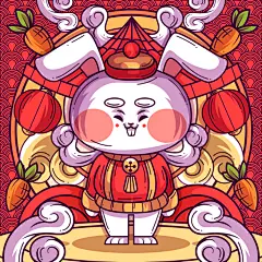卡通手绘国潮复古新年春节12十二生肖动物兔子矢量插画ai设计素材-淘宝网