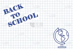 笼子里的学校笔记本，上面写着“回学校”和彩色地球仪