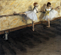 德加水彩画作品《排练中的芭蕾舞者》