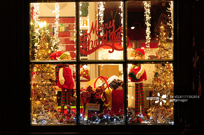橱窗展示,商店,窗户,夜晚,圣诞树图片素...