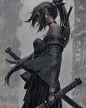 一般 1440x1800 GUWEIZ 艺术品 数字艺术 数字绘画 肖像 显示 剑 武士刀 长发 黑发 黑色服装