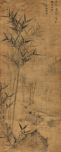 唐寅——《墨竹图》水墨绢本 立轴欣赏  |  
明|唐寅(1470—1523)，字伯虎、子畏，以字行，号六如居士、桃花庵主、鲁国唐生、逃禅仙吏等，吴县(今江苏苏州)人。早学沈周、周臣，宗法李唐、刘松年，融会南北画派，笔墨细秀，布局疏朗，风格秀逸清俊。与沈周、文徵明、仇英并称“吴门四家”，又称“明四家”。书取法赵孟頫。诗文与祝允明、文徵明、徐祯卿并称“吴中四才子”。