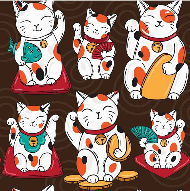 日本招财猫宠物猫咪财神卡通插画EPS矢量...