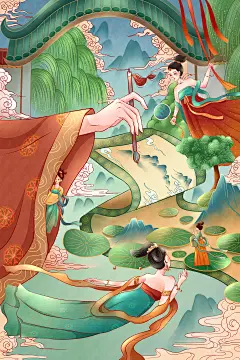 千库网_唐朝大唐盛世笔下生神国潮手绘插画_插画编号87383