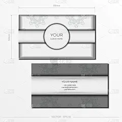 白色豪华名片模板配装饰装饰名片，东方图案，插画。