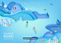蓝色海洋 美丽海底世界 热带鱼  飘动植物 海洋主题插画设计AI_矢量素材_插图/插画