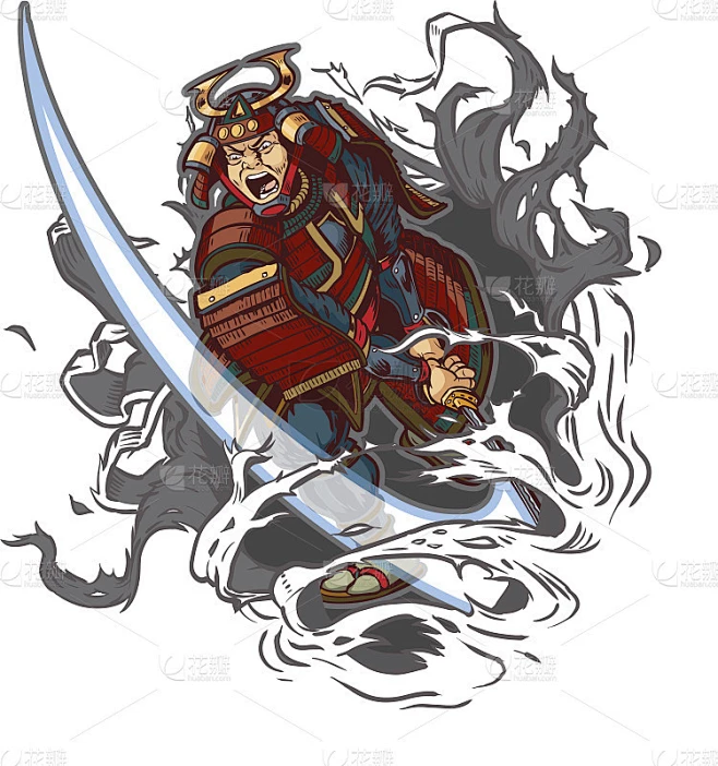 武士斩杀通过背景矢量插图素材-花瓣网