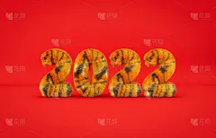 2022年中国新年。老虎。3d蓬松文本号码。