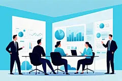 科技金融扁平风商务办公场景插画