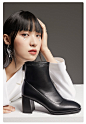 百丽粗高跟短靴女2020冬新款英伦风ins瘦瘦靴单靴女83067DD0聚-tmall.com天猫