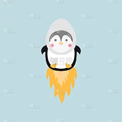 企鹅像火箭一样飞。矢量插图。