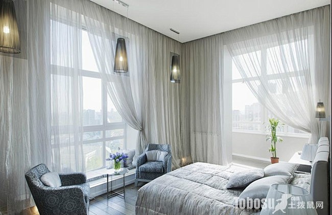 浪漫白色系卧室窗帘图片—土拨鼠装饰设计门...