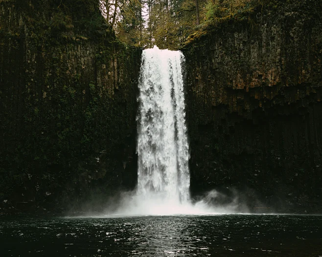 a waterfall in a forest-花瓣网