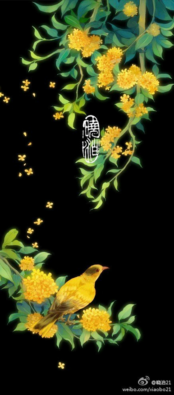 晓泊 插画 桂花 古风 植物 壁纸【我个...