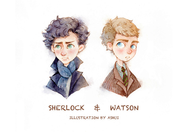 Sherlock & Watson 水彩...