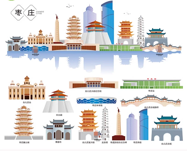中国山东枣庄地标建筑枣庄城市建筑枣庄城市插画枣庄城市景点合集-花瓣网