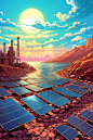 现代科技沙漠太阳能光伏板场景新能源插画