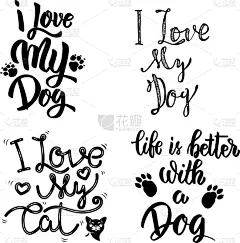 猫,狗,动物手,英文字母I,分离着色,白色,宠物,爱,绘制,布置